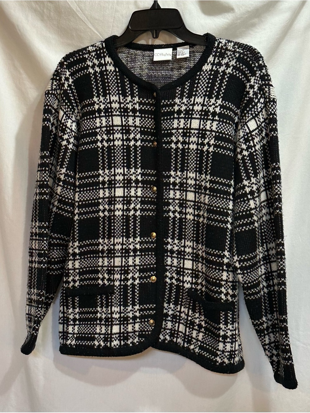 CC Hughes Black and White Plaid Button-Front Cardigan